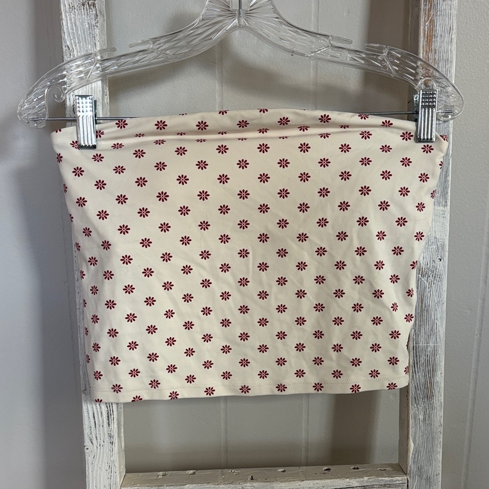 Aerie Cream Tube Top with Red Floral Print